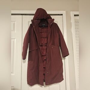 Lands' End Womens Down Burgandy Down Coat Medium Petite
